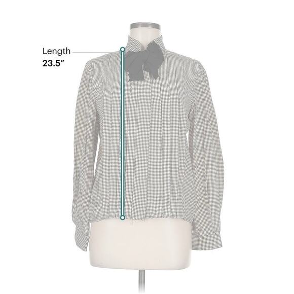 Oscar De La Renta Grey Black Check Print Tie Neck Satin Blouse 6 - Picture 4 of 4